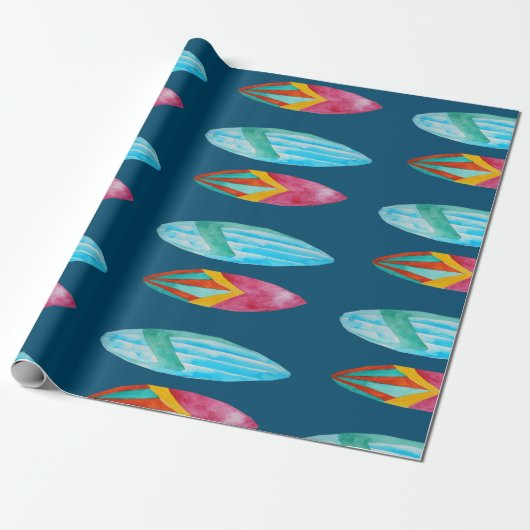 Surfbordpatroon waterverf cadeaupapier (Uitgerold)
