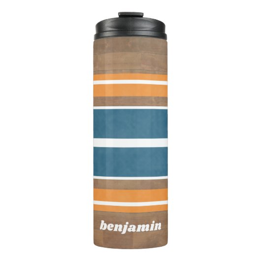  Surfbordstrips - Subtle Wood Background Thermosbeker (Voorkant)