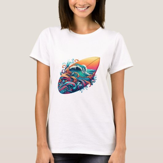 Surfbrett mit Wellen T-shirt (Voorkant)