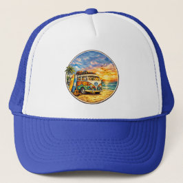 Surfbus Retro 60s Hippie Strandleven Zonsondergang Trucker Pet