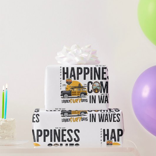 Surfbus Strand Quote Geluk Komt in Golven Cadeaupapier