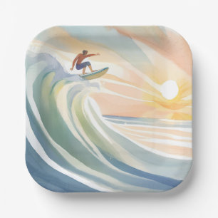 Surfdagen   Oceaan Golf Surf Aquarel Papieren Bordje