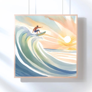 Surfdagen   Oceaan Golf Surf Waterverf Perfect Poster