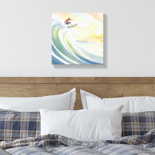 Surfdagen | Ocean Wave Surf Waterverf Canvas Afdruk (Insitu (Slaapkamer))