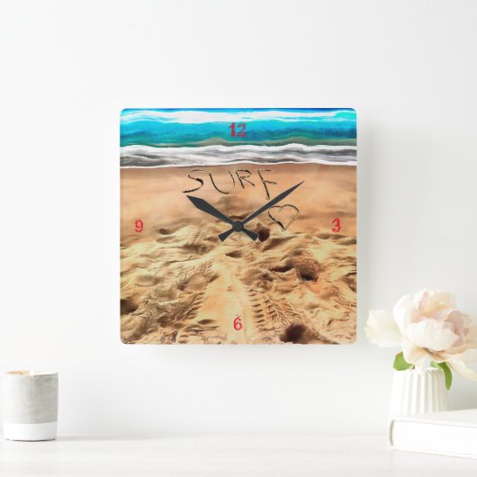 Surfduden, vierkante wandklok (Huis)