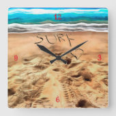Surfduden, vierkante wandklok (Voorkant)