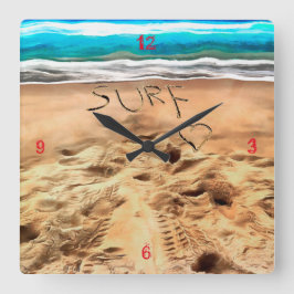 Surfduden, vierkante wandklok