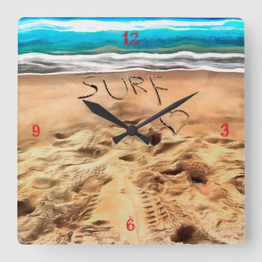 Surfduden, vierkante wandklok (Voorkant)