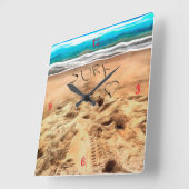 Surfduden, vierkante wandklok (Hoek)