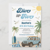 Surfen 5e verjaardag uitnodiging - Duik in vijf (Voorkant)