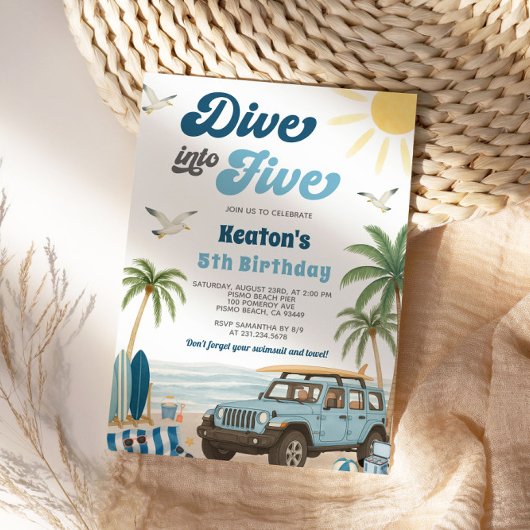 Surfen 5e verjaardag uitnodiging - Duik in vijf