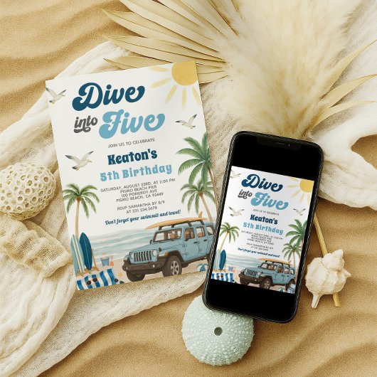 Surfen 5e verjaardag uitnodiging - Duik in vijf