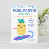 Surfen Ananas Verjaardags Zwembad Party Kinder Kaart (Staand voorkant)