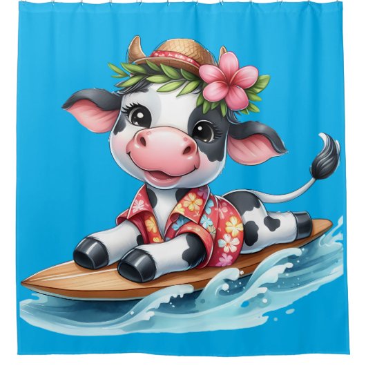 "Surfen Baby Koe" Douchegordijn (Voorkant)