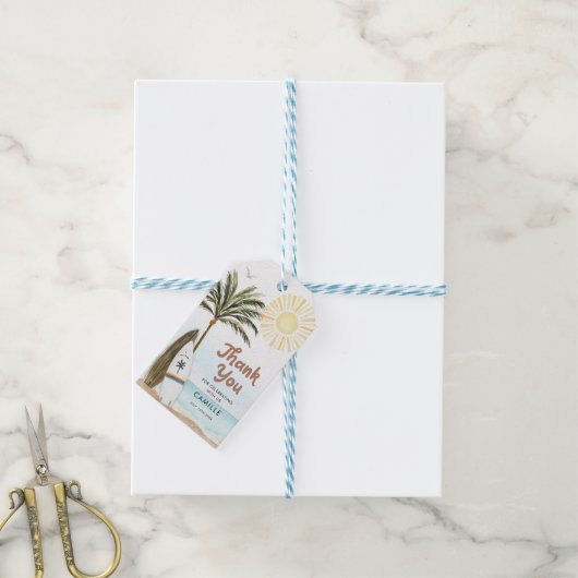 Surfen Beach Baby shower Dank u Label Cadeaulabel (Met Touw)