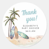 Surfen Beach Baby shower Dank u Ronde Sticker (Voorkant)