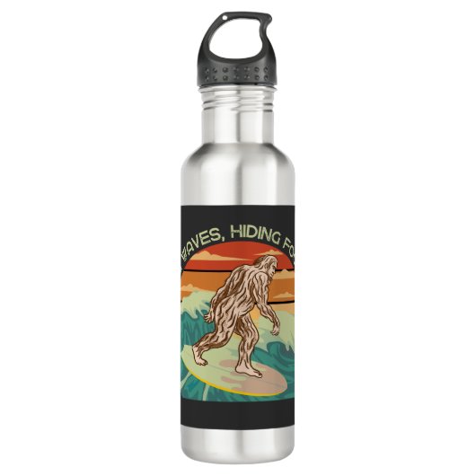 Surfen Bigfoot Jachtgolven Verbergen Voetafdrukken Waterfles (Voorkant)