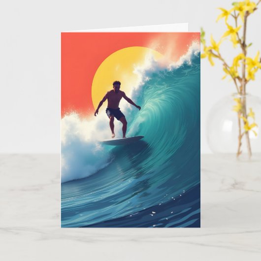 Surfen bij Sunset Vaderdag Kaart (Gele Bloem)