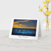Surfen bij zonsondergang - Happy Birthday Kaart (Gele Bloem)