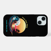 Surfen bij zonsondergang iPhone 15 case (Achterkant horizontaal)