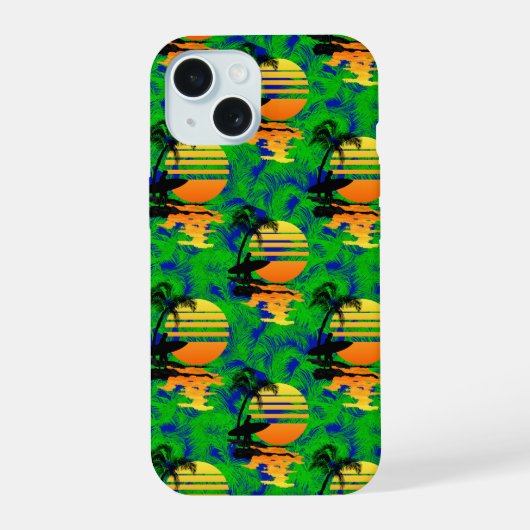 Surfen bij zonsondergang iPhone 15 case (Achterkant)