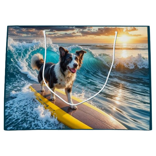Surfen Border Collie Groot Cadeauzakje (Voorkant)