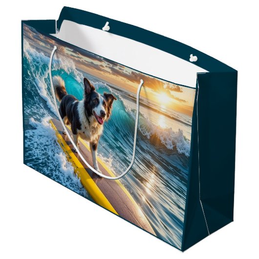 Surfen Border Collie Groot Cadeauzakje (Achterkant Gekanteld)