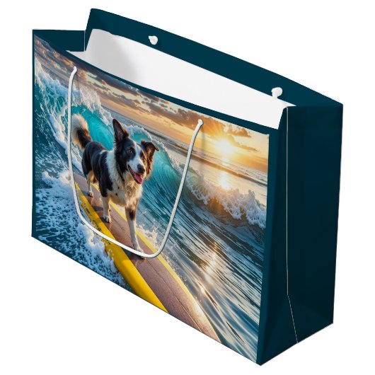 Surfen Border Collie Groot Cadeauzakje (Voorkant Gekanteld)