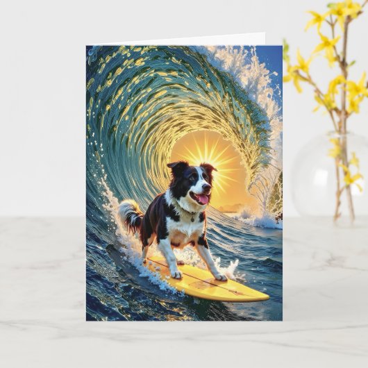Surfen Border Collie Kaart (Gele Bloem)