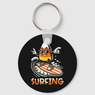 Surfen Candy Corn Grappig Halloween Ontwerp Sleutelhanger