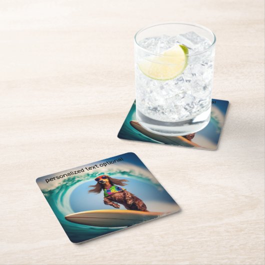 Surfen Dachshund Drink Coasters Kartonnen Onderzetters (Insitu)