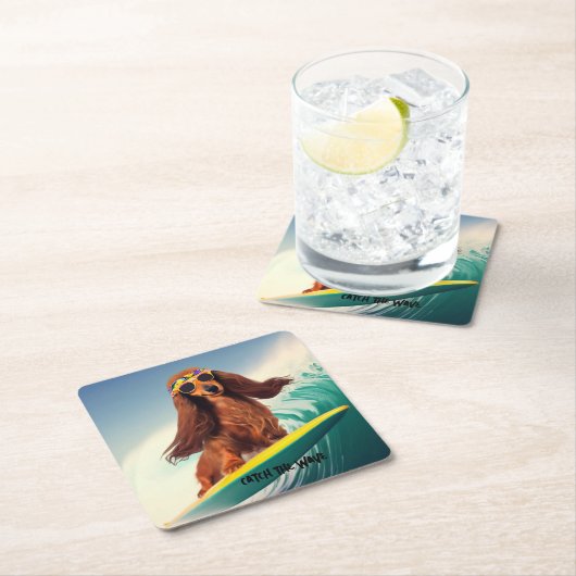Surfen Dachshund Drink Coasters Kartonnen Onderzetters (Insitu)