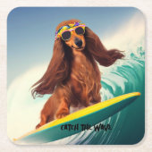 Surfen Dachshund Drink Coasters Kartonnen Onderzetters (Voorkant)