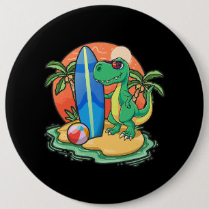 Surfen Dinosaurus Grappige Strand Vakantie Dier Gr Ronde Button 6,0 Cm