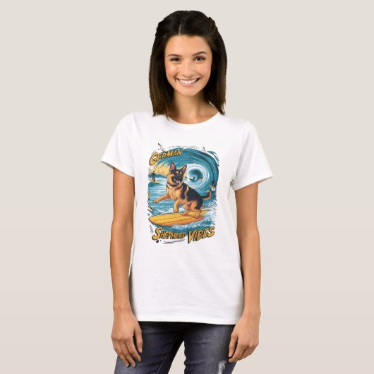 Surfen Duitse Herder T-shirt (Voorkant volledig)