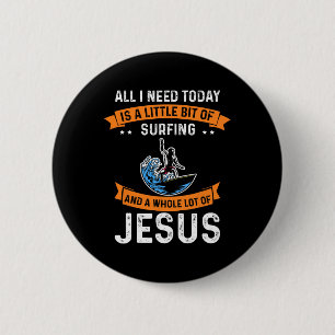 Surfen En Jezus Christelijke Sport Surfer Surfplan Ronde Button 5,7 Cm