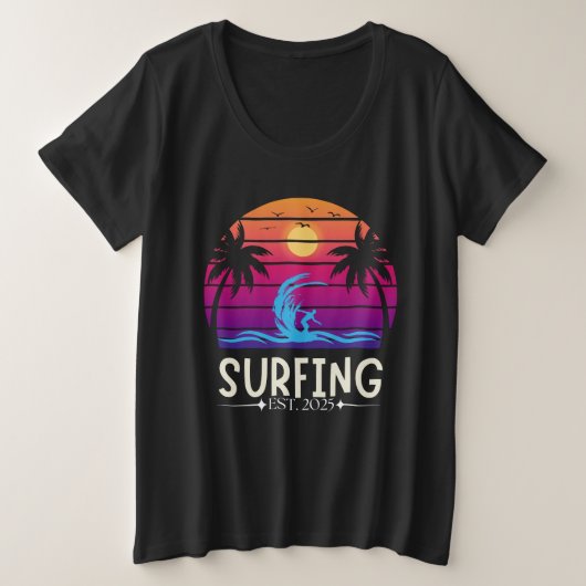 Surfen Est. 2025 Retro  Vacay Mode Surf Grote Maat T-shirt (Design voorkant)