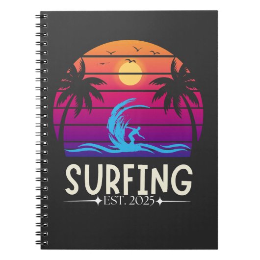 Surfen Est. 2025 Retro Vacay Mode Surf Notitieboek (Voorkant)