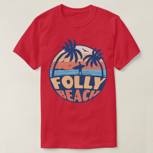  Surfen Folly Beach South Olina Retro Summ T-shirt (Design voorkant)