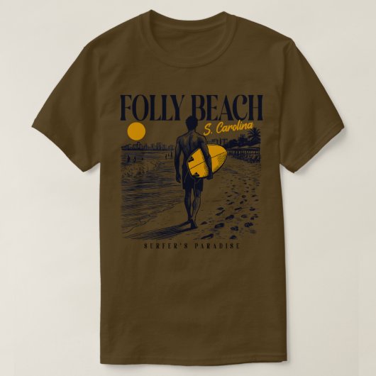  Surfen Folly Beach South Olina Retro Surf T-shirt (Design voorkant)