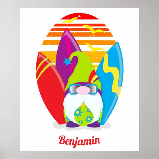 Surfen Gnome Kleurrijke Zomer Poster (Voorkant)