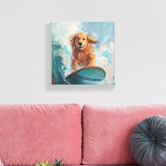 Surfen Golden Retriever Kust Kinder Kunst Canvas Afdruk (Insitu (Woonkamer))