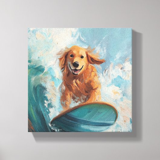 Surfen Golden Retriever Kust Kinder Kunst Canvas Afdruk (Voorkant)
