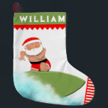 Surfen Grote Kerstsok<br><div class="desc">Cool surfer Kerstkous vakantie keepsake cadeau. Om aan te passen bewerk tekst om een naam toe te voegen.</div>