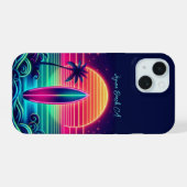Surfen in de Neon Zonsondergang iPhone 15 Case (Achterkant horizontaal)