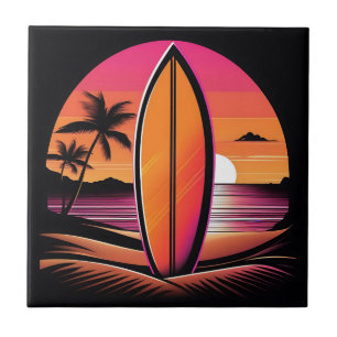 Surfen in de Sunset Retro Tegeltje
