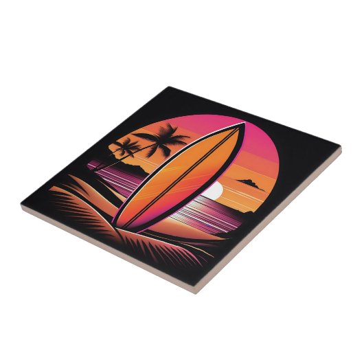  Surfen in de Sunset Retro Tegeltje (Zijkant)