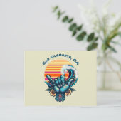 Surfen in een grote golf-hand symbool-retro stijl briefkaart (Staand voorkant)