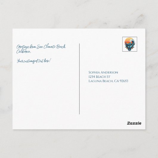 Surfen in een grote golf-hand symbool-retro stijl briefkaart (Achterkant)