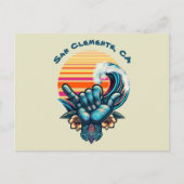 Surfen in een grote golf-hand symbool-retro stijl briefkaart (Voorkant)